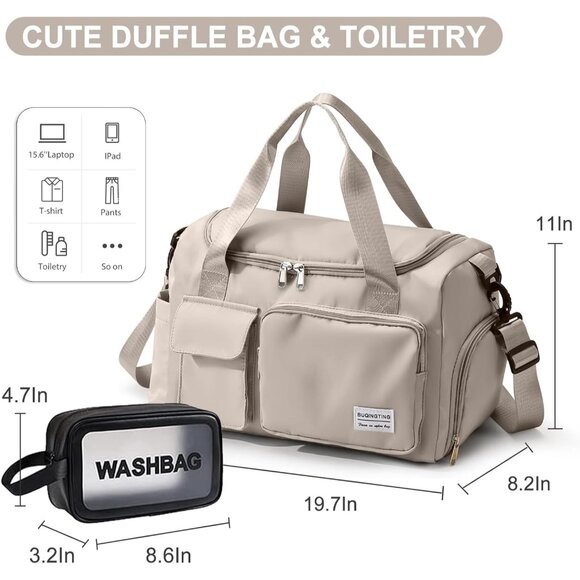 Small Gym Bag for Women, Travel Duffle Bag Carry On Weekender Bag with Shoe Comp - Picture 2 of 6